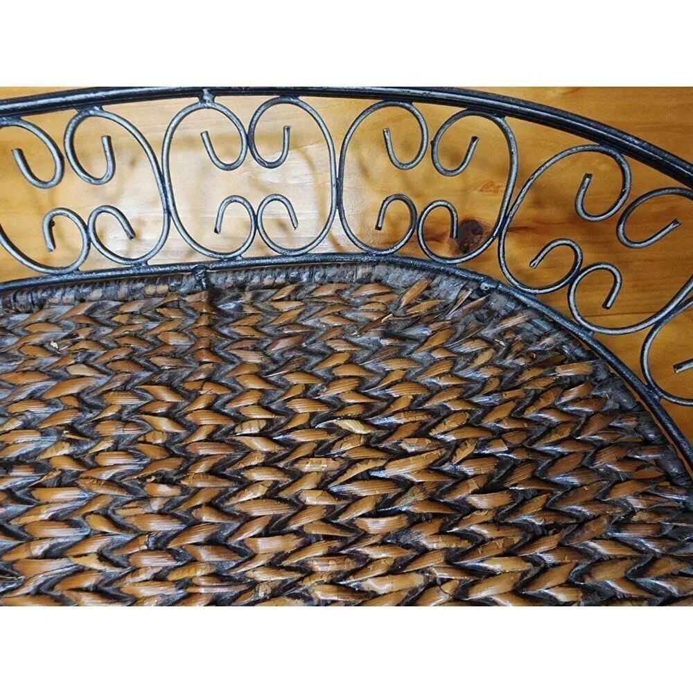 Metal and Wicker Serving Tray with Handles Distressed Farmhouse Decor Basket